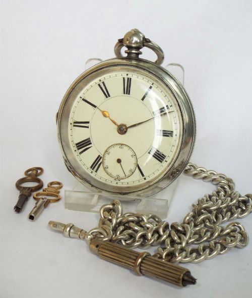 Antique Wm Ehrhardt Silver Pocket Watch and Chain