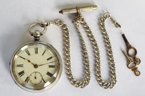 fig 1. Antique Wm Ehrhardt silver pocket watch and chain