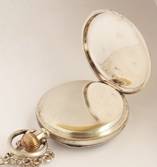 fig 2. Antique 1913 silver Harris Stone pocket watch & chain.