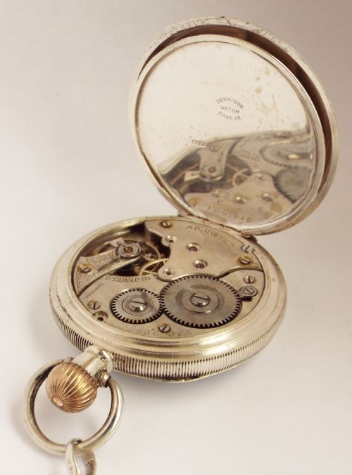 fig 3. Antique 1913 silver Harris Stone pocket watch & chain.