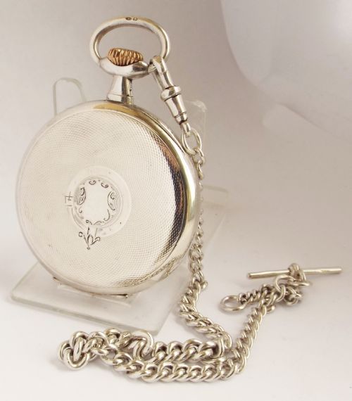 fig 1. Antique silver 1919 Swiss pocket watch and chain.