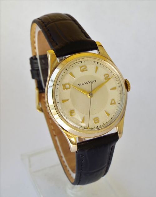 fig 1. 1950 Movado 9ct gold mid-size wrist watch