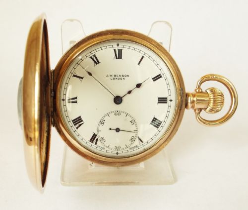 fig 1. A 1920s boxed Revue half hunter  pocket watch from J W Benson.