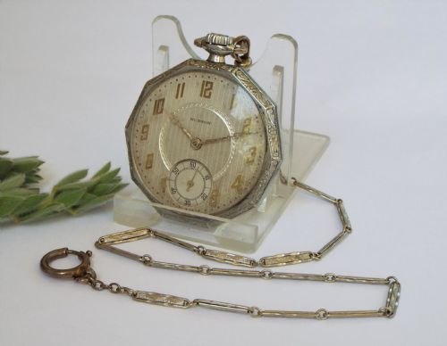 1930s Hudson Watch Co Pocket Watch and Chain