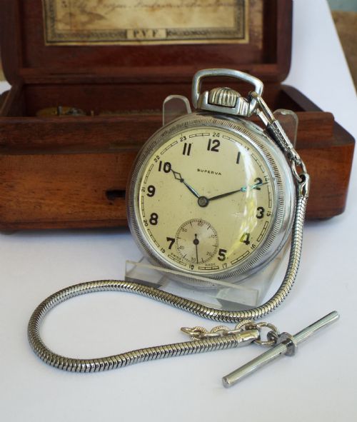 1940s Superva Pocket Watch and Chain