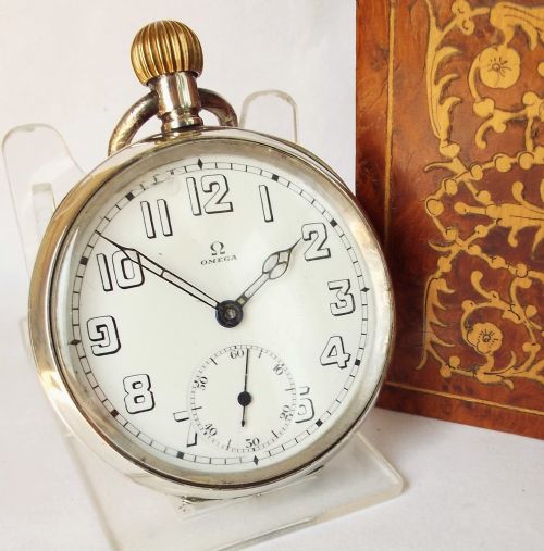 Antique Ww1 Era Silver Omega Pocket Watch, C1914.