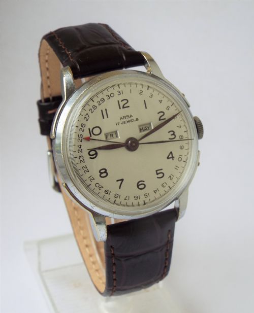 Gents 1940s Arsa Triple Date Wrist Watch