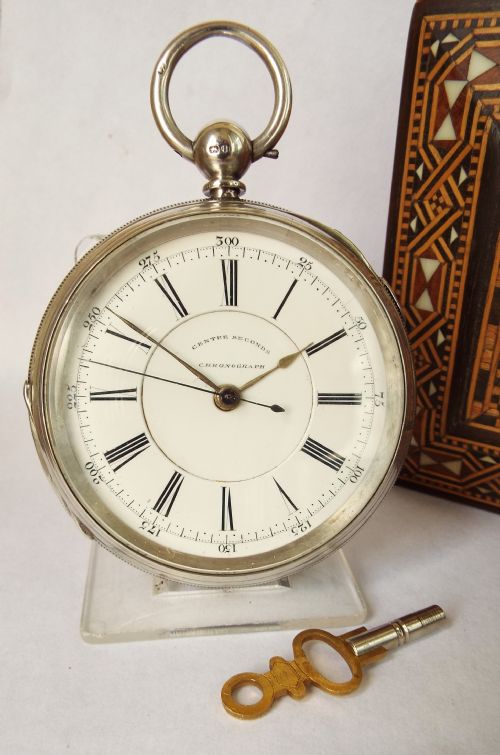 Antique 1890 Silver Fusee Centre Seconds Chronograph.