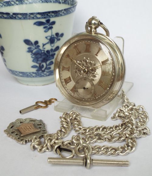 Antique Silver Waltham Pocket Watch and Albert
