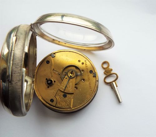 fig 2. Antique silver Waltham pocket watch and albert