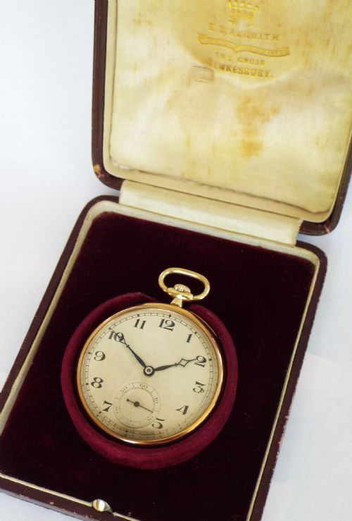 fig 1. Boxed 9ct gold Thommen pocket watch, 1923