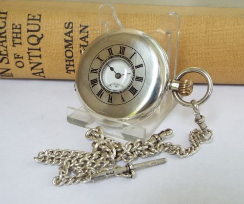 1907 Silver Half Hunter Pocket Watch and Chain