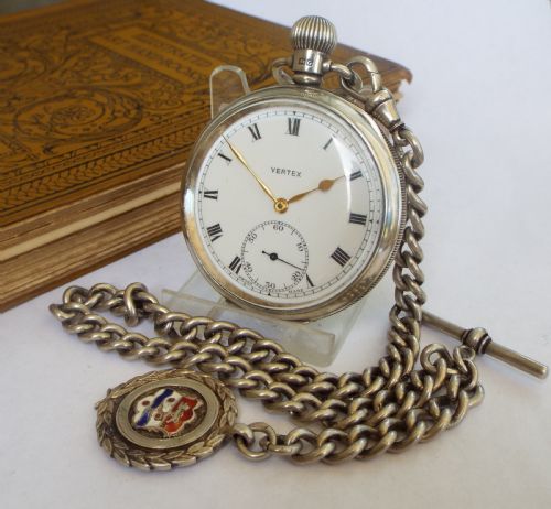1930s Silver Vertex Pocket Watch and Albert