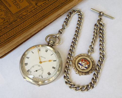 fig 1. 1930s silver Vertex pocket watch and albert