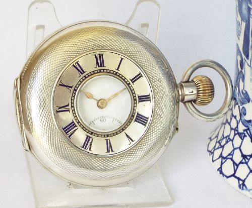 Antique Swiss Silver Half Hunter Pocket Watch.