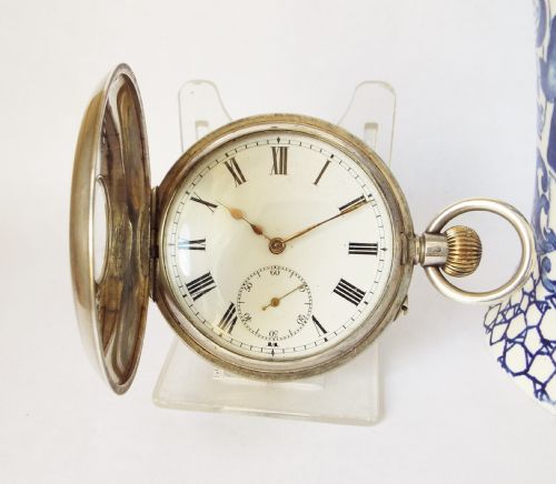 fig 1. Antique Swiss silver half hunter pocket watch.