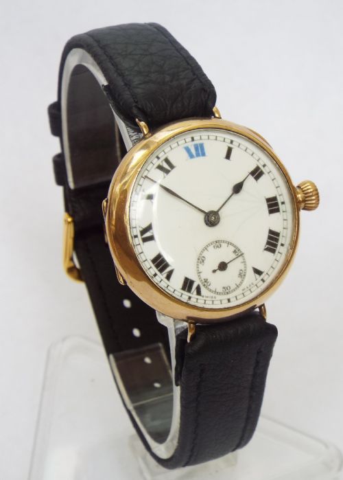 fig 1. Antique 9ct gold trench watch, 1919
