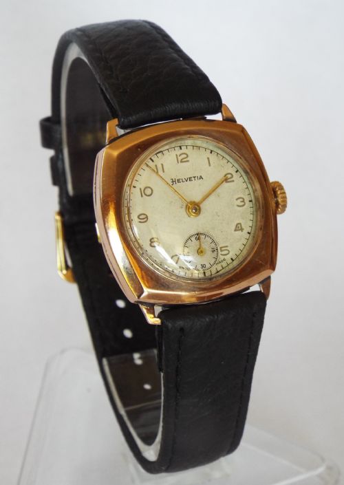 fig 1. Mid-size Helvetia 9ct rose gold wrist watch, 1943