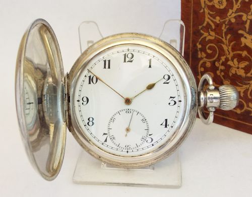 1920s Silver Herald Full Hunter Pocket Watch.