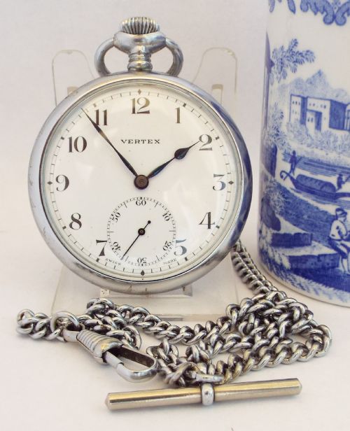 A Vintage 1930s Vertex Pocket Watch & Chain.