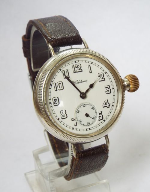 fig 1. Gents antique silver Waltham wrist watch, 1915