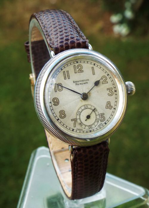 fig 1. Gents silver Bravingtons Renown wrist watch, 1929