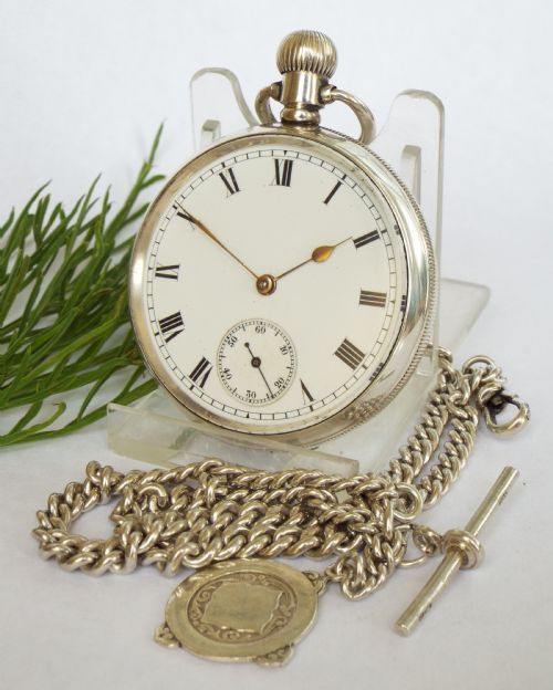 Antique  Silver Waltham Pocket Watch and Chain