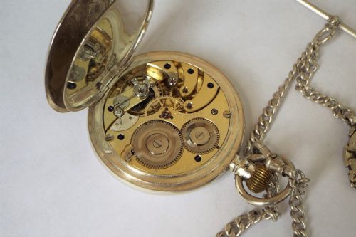fig 3. Antique Longines silver hunter pocket watch and chain
