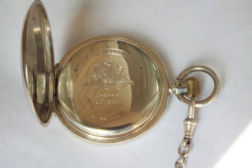 fig 4. Antique Longines silver hunter pocket watch and chain