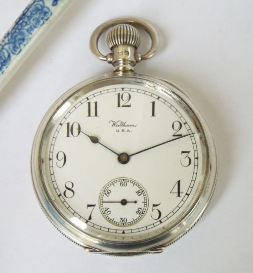 fig 1. 1925 Waltham Traveler silver pocket watch