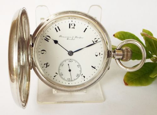 Antique Silver Coventry Rotherhams Full Hunter Pocket Watch Originally Retailed by Pleasance & Harper , Bristol.