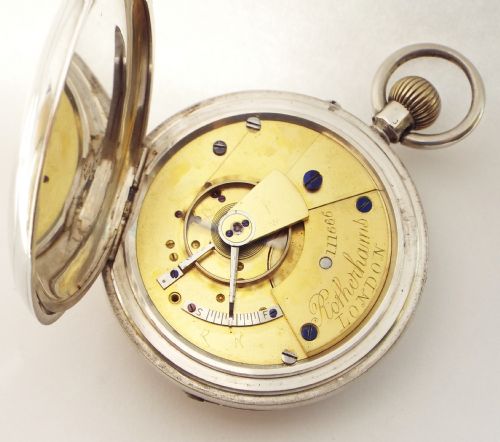 fig 3. Antique 1896 Rotherhams silver full hunter pocket watch.