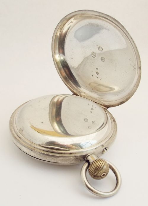 fig 4. Antique 1896 Rotherhams silver full hunter pocket watch.