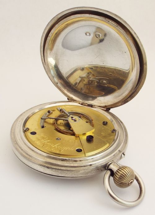 fig 5. Antique 1896 Rotherhams silver full hunter pocket watch.