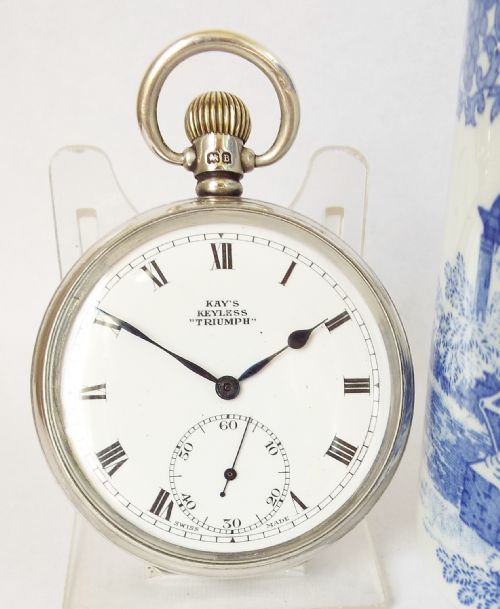 A 1920s Silver Kays Keyless “Triumph” Pocket Watch.