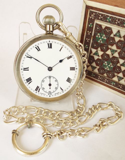 A Vintage 1920s Lanco Stem Winding Pocket Watch & Chain.