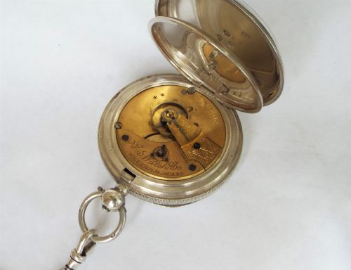 fig 1. Heavy antique silver Waltham pocket watch & chain