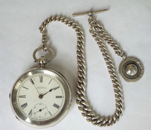fig 2. Heavy antique silver Waltham pocket watch & chain