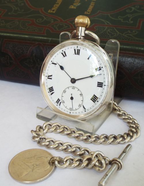 Antique Silver Nidor Pocket Watch and Chain