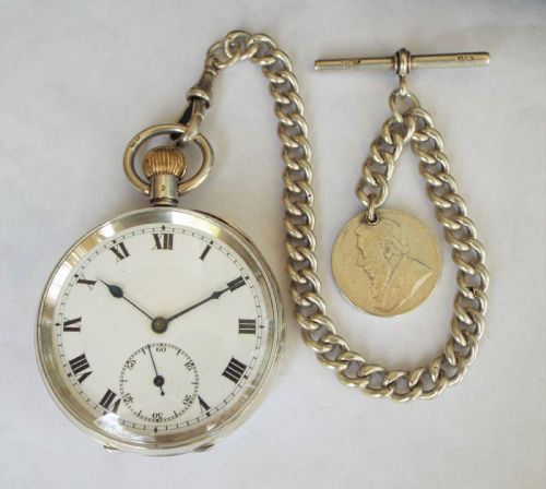 fig 1. Antique silver Nidor pocket watch and chain