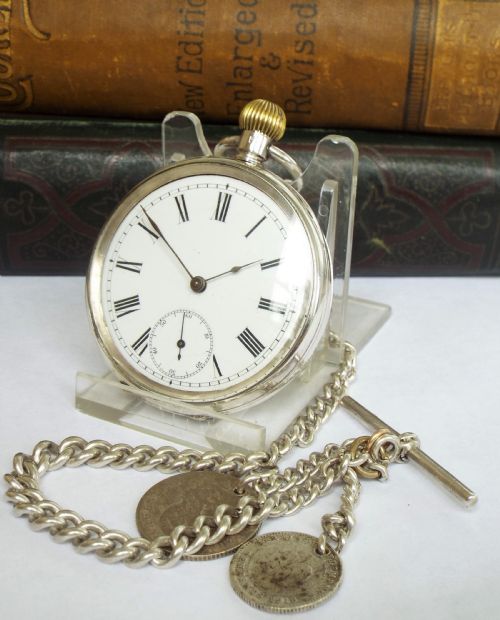 Antique Swiss Silver Pocket Watch and Chain