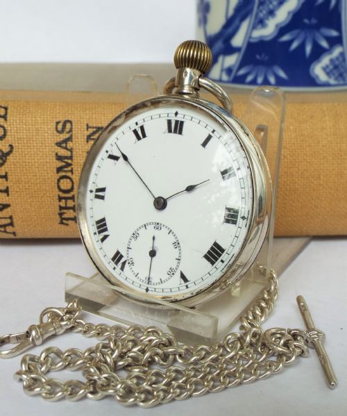 Antique Silver Record Pocket Watch and Albert