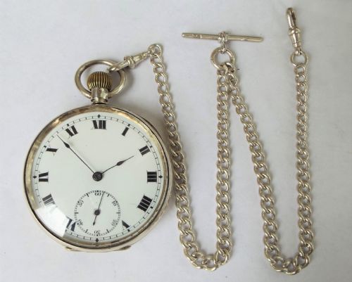 fig 1. Antique silver Record pocket watch and albert