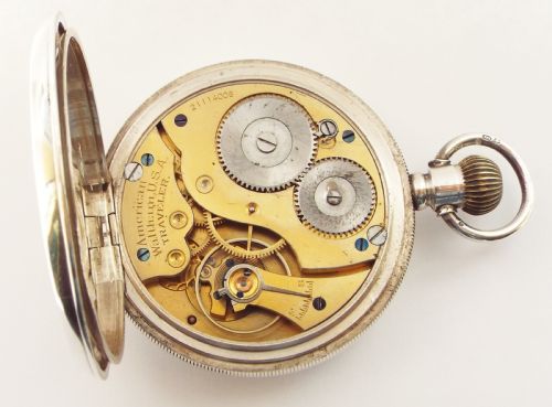 fig 1. Antique 1918 silver Waltham Traveler pocket watch