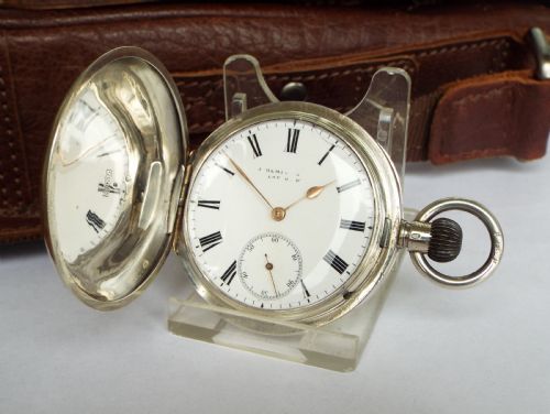 Antique Silver Longines Full Hunter Pocket Watch