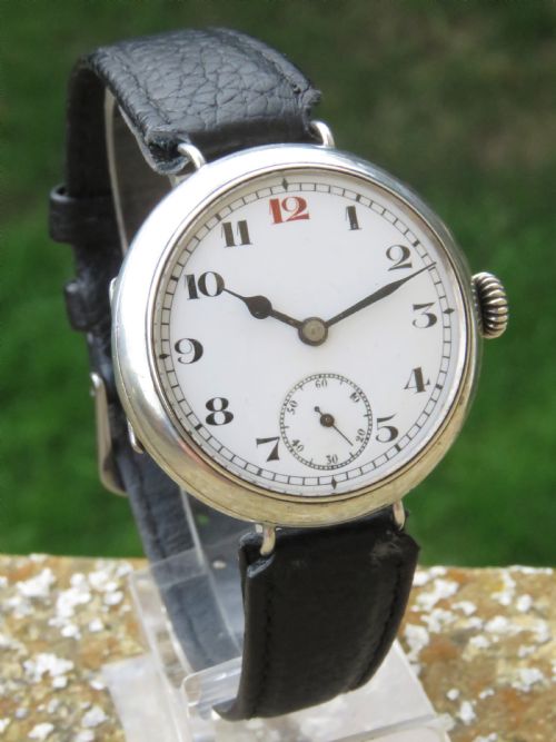 fig 1. Gents antique silver trench watch, 1915