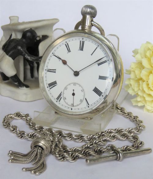 Antique Silver Omega Pocket Watch and Chain