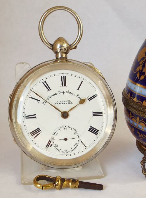 Antique Silver H Samuel Climax Trip Action Pocket Watch.