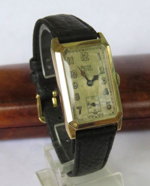 fig 1. Gents 1934 9ct gold Rone Sixteen wrist watch