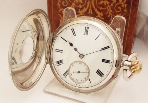 fig 1. Antique silver Coventry Rotherhams half hunter pocket watch.